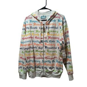 Vintage Feathers Full Zip Hoodie Juniors 3X White Multicolor Graphic Text